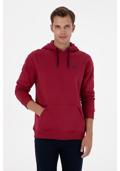 U.S. Polo Assn. Erkek Oversize Fit Kapüşonlu Şardonlu Koyu Frambuaz Basic Sweatshi 50313782-VR104