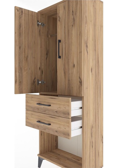 Arges Dolap Tek Raflı 2 Çekmeceli Tek Askılı 60x30x163 Çam-çam Atlas Çam