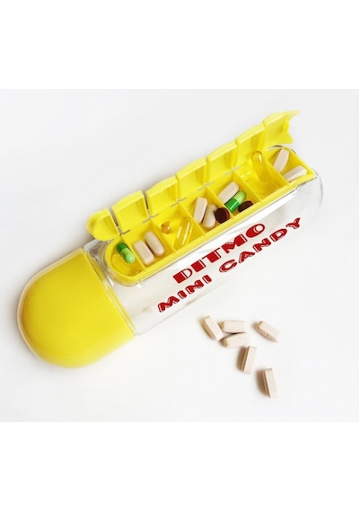 Mini Candy Kapsül Tasarımlı Haftalık İlaç Kutusu + Su Şişesi Şeffaf