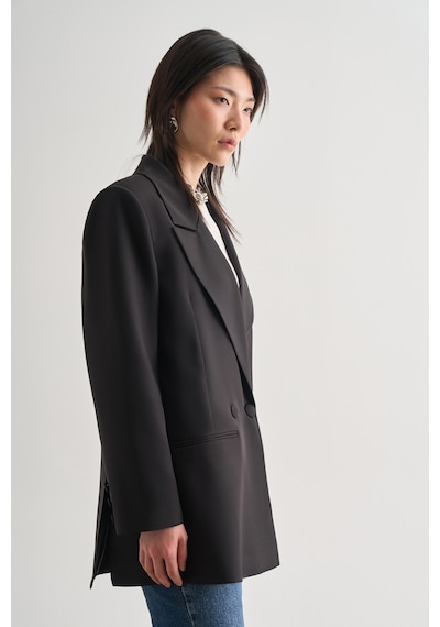 Mizalle Oversize Çift Yırtmaçlı Siyah Blazer Ceket Siyah
