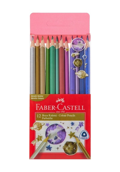 Faber-castell Üçgen Kuru Boya Kalemi Metalik Renkler 12'li 124-Pembe