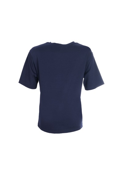 On Oversize Nakışlı Kısa Kol Kadın Bluz - Minimalist Tarz Lacivert