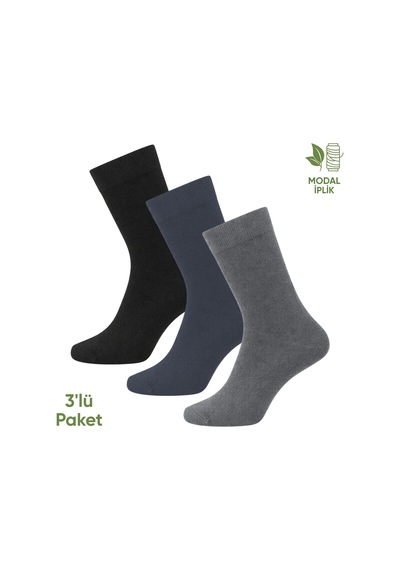 Modal İplik Erkek Soket Çorap - 3 Çift - Dikişsiz - Atlas - 18002 - Set 4 Çok Renkli