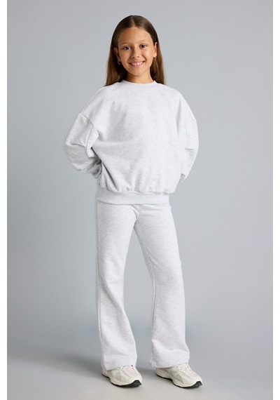 Defacto Bisiklet Yaka Sweatshirt Ve Nervürlü Pantolon 2li Takım Kız Çocuk I3868a826augr28 Gri-gr28