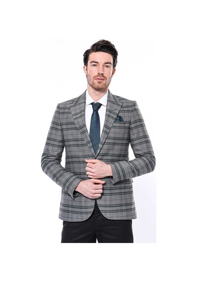Wessi Ekose Slim Fit Tek Düğme Yeşil Erkek Ceket Siyah