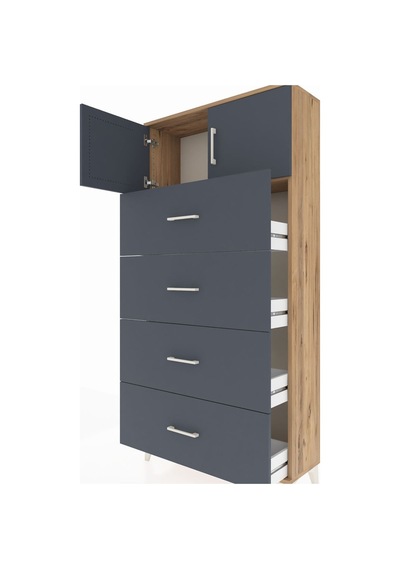 Arges Dolap Tek Raflı 4 Çekmeceli 2 Kapaklı 88x30x182 Çam-ant... Çam