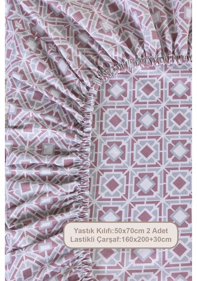 Elart Fancy Çarşaf Seti Lastikli Fitted Baskılı 160x200 Cm Gülkurusu Gülkurusu