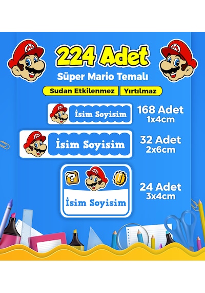 Okul Kreş Kişiye Özel İsim Etiket Seti Mario Temalı - Model 76 Çok Renkli