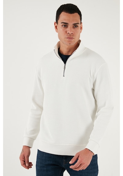 Buratti Pamuklu Regular Fit Yarım Fermuarlı Dik Yaka Erkek Sweat 5905716 Ekru