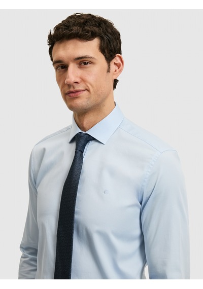 Cacharel Açık Mavi Slim Fit %100 Pamuk Yarım İtalyan Yaka Klasik Gömlek Denım