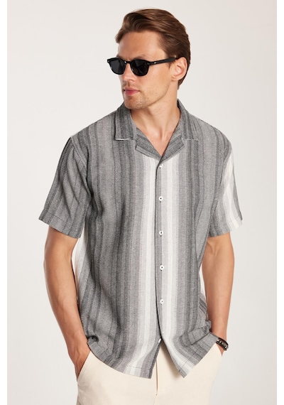 Tudors Relax Fit Oversize Dökümlü Rahat Kalıp Çizgili Keten Efekt Erkek Gömlek-33309 Çok Renkli