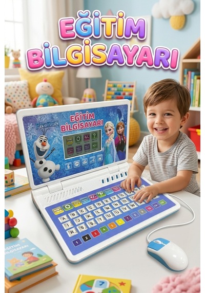100 Fonksiyonlu Türkçe İngilizce Öğretici Eğlenceli Çocuk Laptopu Mouse Dahil Oyuncak Bilgisayar