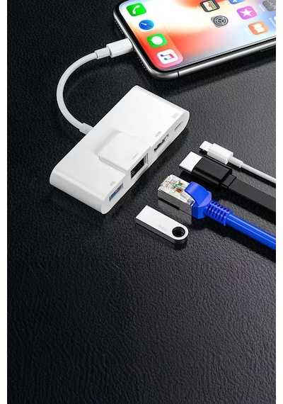 Hdmı İnternet Usb Çoklayıcı Lightning Girişli Şarj İle Kullanıma Uygun Adaptör Çoklayıcı Port