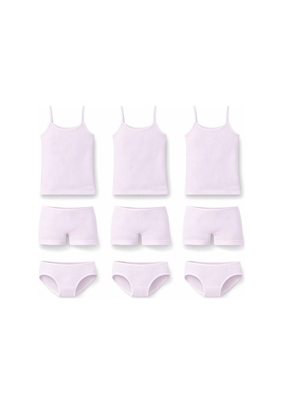 İncili 9'lu Set Kız Çocuk Atlet Külot Boxer Takım - Ekru - Pudra - Pembe - Lila Çok Renkli