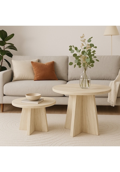 Luna Model 2 Li Orta Sehpa Seti, 58 Cm, 40 Cm Çaplı, Yükseklik 39 Cm, 46 Cm İskandinav Stil Çok Renkli