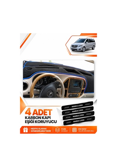 Mercedes Viano W447 2014-sonrası Uyumlu Ön Torpido Koruma Kılıfı Örtüsü - Siyah Mavi
