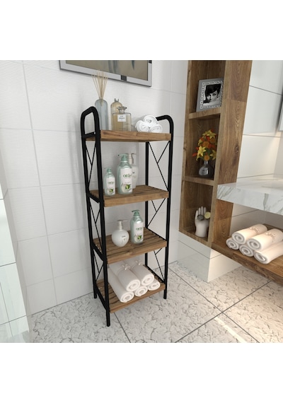 Sahra Siyah 4 Katlı Raf Banyo Köşe Rafı Mutfak Düzenleyici Raf Siyah