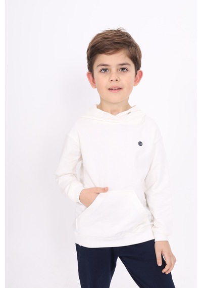 Toontoy Kız Çocuk Relax Fit Kapüşonlu Cepli Baskılı Sweatshirt - 2 İplik Ekru