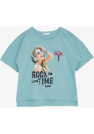 Breeze Kız Çocuk Tişört Havalı Rockçı Kız Baskılı 9-16 Yaş, Mint Yeşili-Mint Yeşili Mint