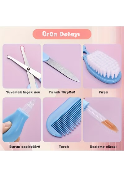20 Parça Erkek Bebek Bakım Seti Yeni Doğan Bakım Kiti Tırnak Saç Bakımı Açık Pembe