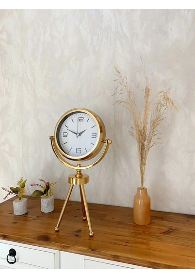Gold Metal Mini Tripod Modern Masa Saati 45 26 Cm Şık Ve Dekoratif Tasarım Çok Renkli