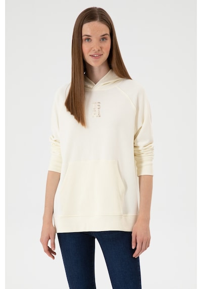U.S. Polo Assn. Kadın Krem Yırtmaçlı Kapüşonlu Sweatshırt 50313611-VR256