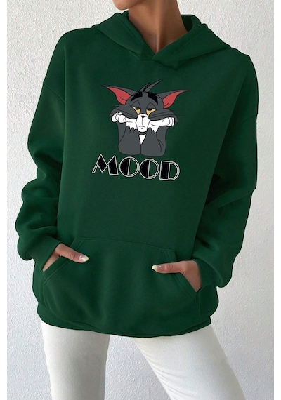 Uyguntarz Mood Baskılı Unisex Oversize Sweatshirt Yeşil