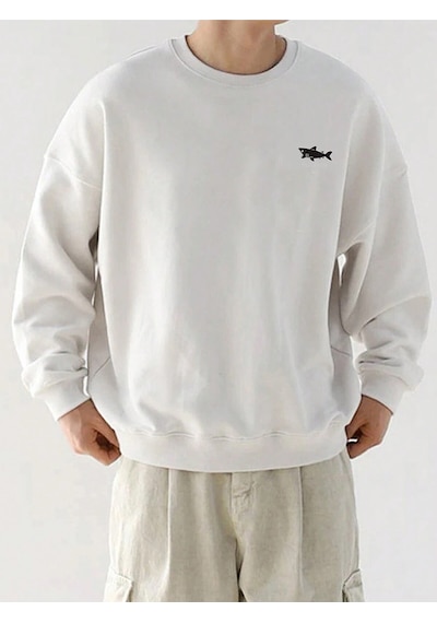 Startmore Shark Graphic Drop Shoulder Sweatshirt Beyaz Beyaz