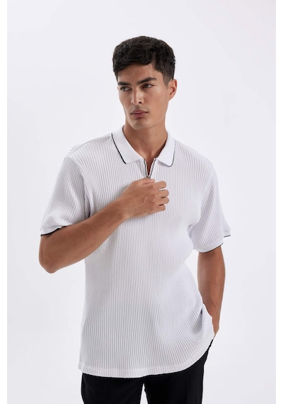 DeFacto Slim Fit Dar Kesim Kısa Kollu Fitilli Kaşkorse Yarım Fermuarlı Polo Tişört D3948AX24SMWT34 DeFacto Slim Fit Dar Kesim Kısa Kollu Fitilli Kaşkorse Yarım Fermuarlı Polo Tişört D3948AX24SMWT34