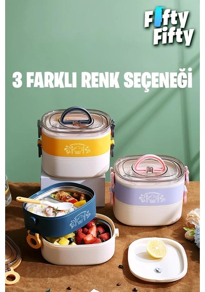Vagonlife 1200 Ml İki Kat Üç Bölme Paslanmaz Çelik Bento Lunch Box fflbox50251