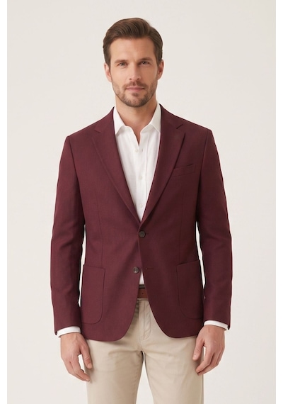 Slim Fit Torba Cepli Esnek Pamuk Bordo Ceket C 735
