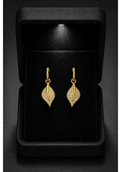 Çekirdekjewelry Işıklı Hediye Kutulu 925 Gümüş Gümüş Yaprak Tasarım Küpe Sarı