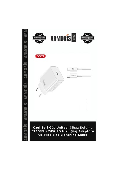 Özel Seri Güç Ünitesi Cihaz Dolumu Ce15 Eu 20w Pd Hızlı Şarj Adaptörü Ve Type-c To Lightning Kablo
