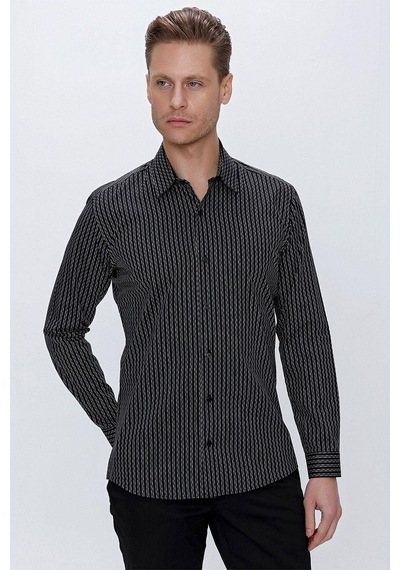 Efor G 1519 Slim Fit Siyah Spor Gömlek Siyah