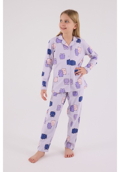 Rolypoly Kız Çocuk Mor Gömlek Pijama Takımı 5274-48707 Mor