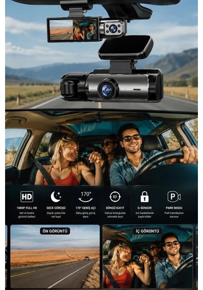 Premium Taşıt Ekipmanı Yol Aksesuarı Araç İçi Kamera 1080p Ta09 Siyah