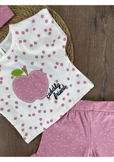 Bebicix Elma Desenli Şortlu 2'li Takım Pembe