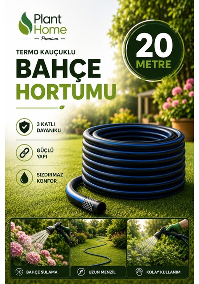 Termo Kauçuklu Bahçe Hortumu 20 Metre 3 Katlı Dayanıklı Su Sulama Ve Araç Yıkama Hortumu Diğer