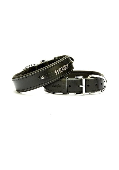 Doggie İsimlikli Deri Boyun Tasması M 3.5x47-55 CM Siyah