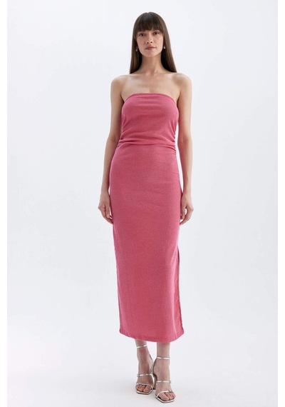 DeFacto Bodycon Straplez Bürümcük Midi Abiye Elbise D3510AX24HSPN296
