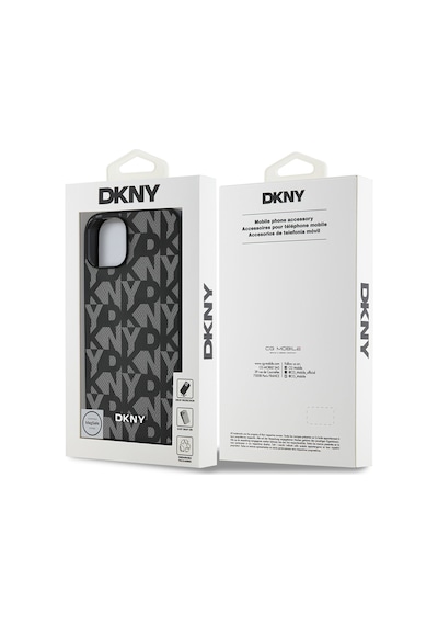 Apple Uyumlu iPhone 15 Kılıf Dkny Lisanslı M-safe Şarj Özellikli 3d Yazılı Grid Pattern Kapak Gri