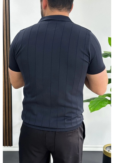 Erkek Slim Fit Fermuarlı Polo Yaka Tişört Lacivert Edw452 Lacivert