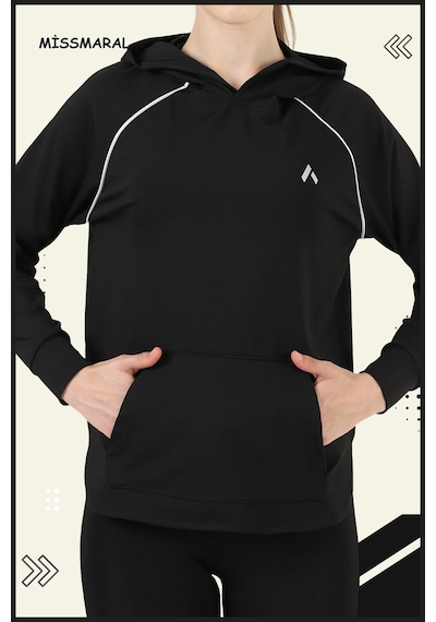 Kadın Eşofman Takım Siyah Üst Tunik & Siyah Regular Fit Lycralı Tayt Dalgıç Kumaş Aktif Spor 3060 Siyah Beyaz Şeritli