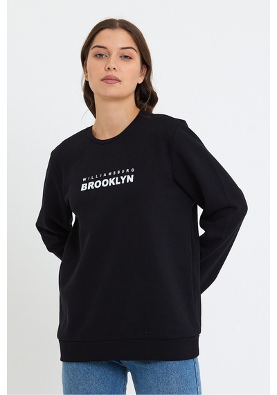 Kadın Bisiklet Yaka Rahat Kalıp 3 İplik Kalın Brooklyn Baskılı S 001