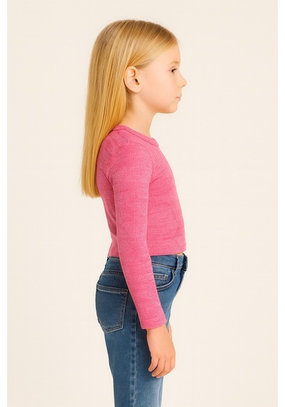 Kız Çocuk Pembe Uzun Kollu Basic Üst, Kız Çocuk Üst - Bluz Pembe