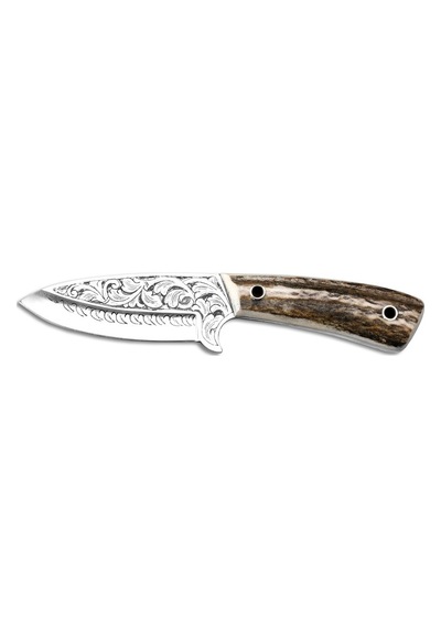 Bora 408 Leopard Geyik Boynuzu Saplı Gravürlü Kamp Bıçak Çok Renkli