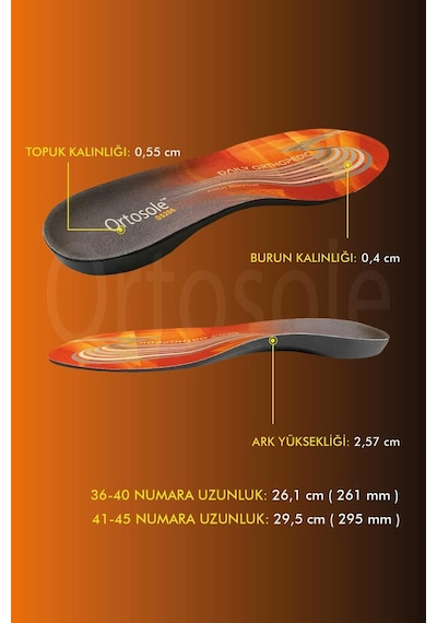 Ortosole O2206 - Yumuşak Günlük Ortopedik Şok Emici Ve , Jel li Konfor İç Tabanlık 40 - 45