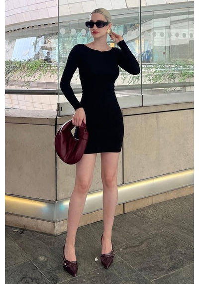 Madmext Siyah Madonna Yaka Mini Elbise Mg2041-siyah Siyah