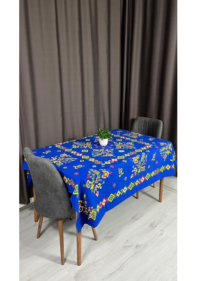 Kolay Temizlenebilir Renkli Cıvıl Cıvıl Desenli Masa Örtüsü 170x170 Cm Mavi