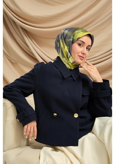 Silk Home Twill İpek Eşarp - 11480-82 Füme Yeşil Çok Renkli